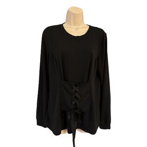 Victoria’s Secret Long Sleeve Corset Style Ribbon Lace Up Top Black Size Medium